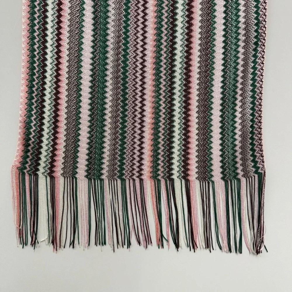 Missoni Zig Zag Pink & Green Long Scarf With Fringes NWT $230.00 87